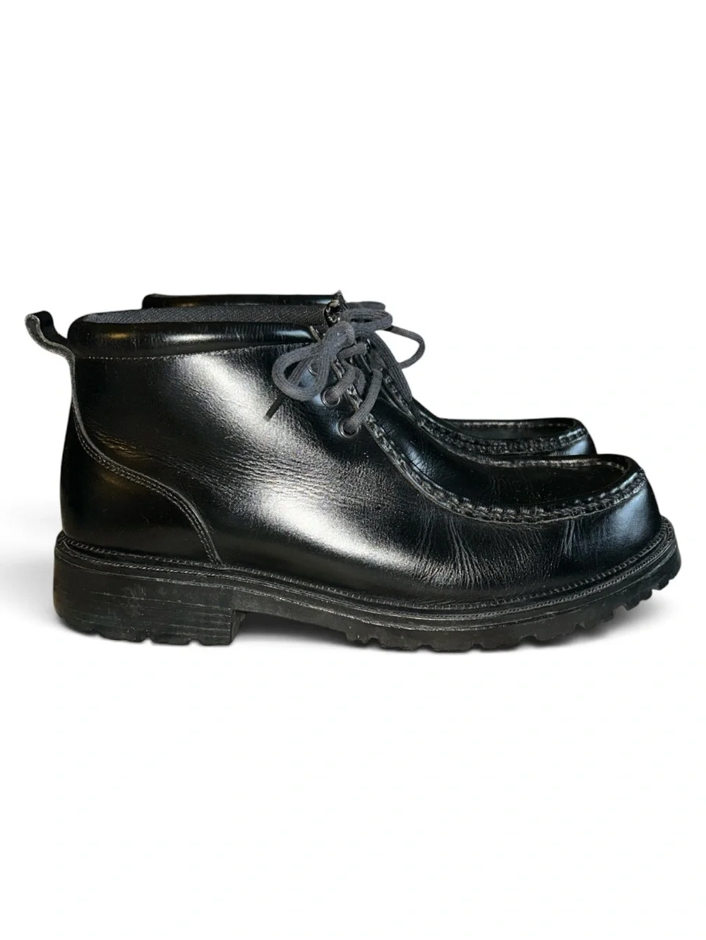 Vintage Y2K Bass Warren Black Leather Chukka Boots Lug Sole Goth Preppy Size 9.5